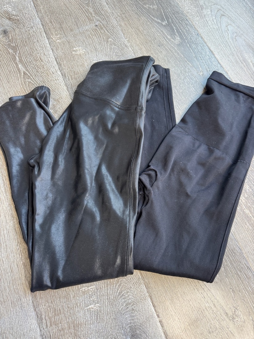 2 pairs SPANX Black Faux-Leather High-Rise Leggings 0543-0544